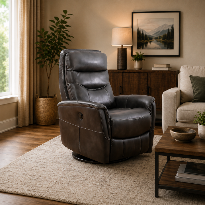 Mufin Dark Grey Power Recliner Chair With PU Leather Upholstery
