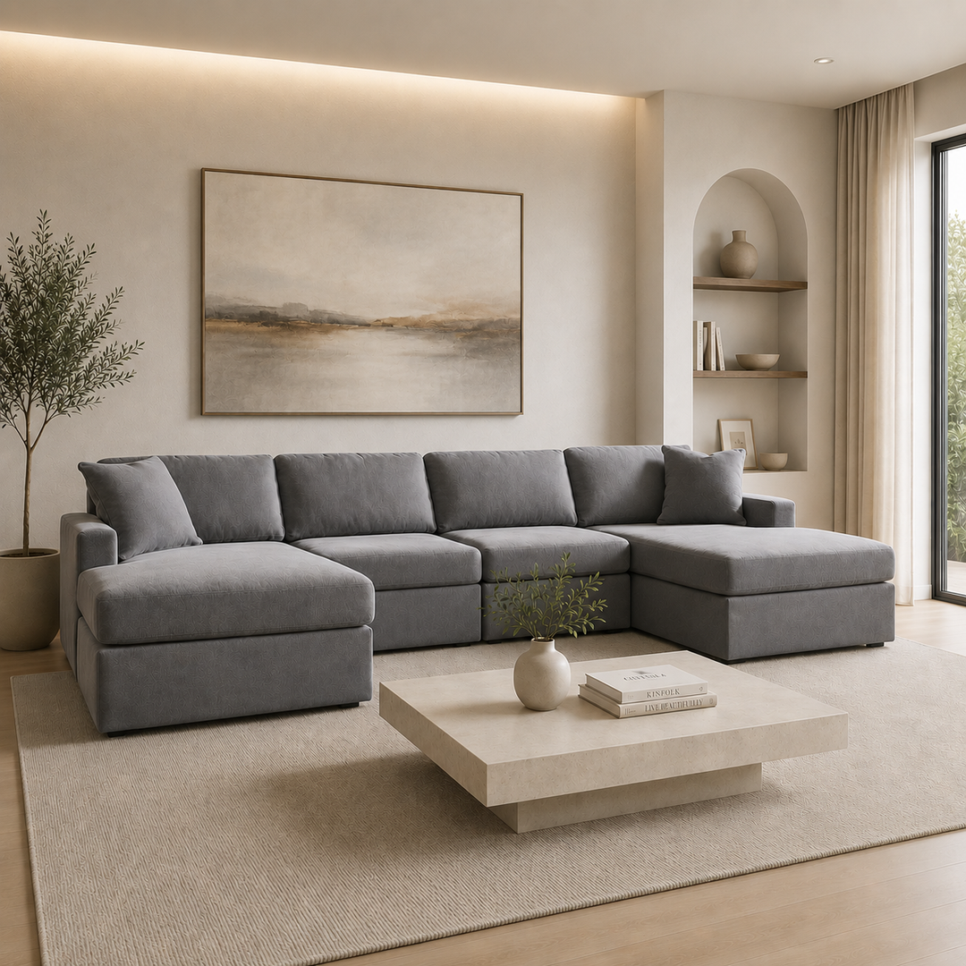 92104S19 Modmax 4-Piece Fabric Sectional Sofa With Dual Chaise - Granite | Signature Design By Ashley