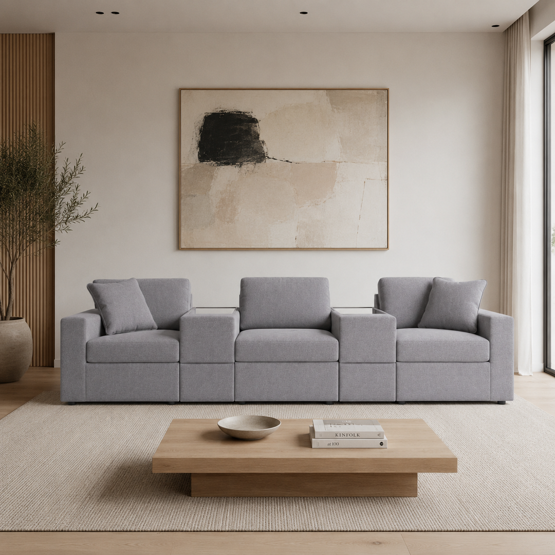 92104S9 Modmax 5-Piece Fabric Modular Sofa With Dual Storage Console - Granite | Signature Design By Ashley