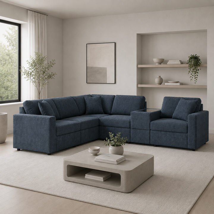 92121S7 Modmax 6-Piece Fabric Sectional Sofa With Storage Console - Ink | Signature Design By Ashley