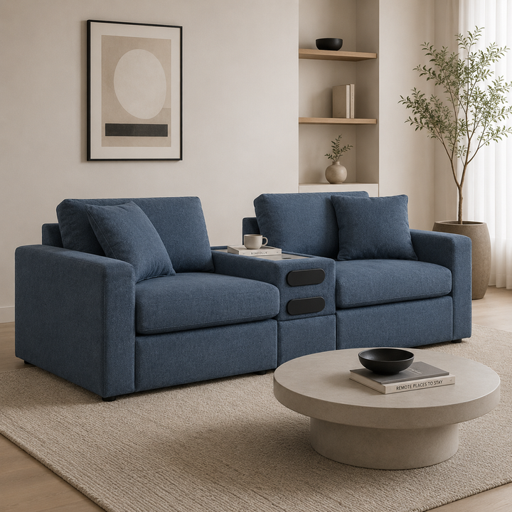 92121S13 Modmax 3-Piece Fabric Modular Loveseat With Audio System Console - Ink | Signature Design By Ashley