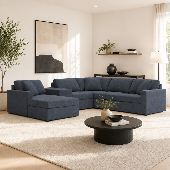 Modmax 6-Piece Fabric Sectional Sofa With Corner Chaise &amp; Storage Console - Ink | Signature Design By Ashley