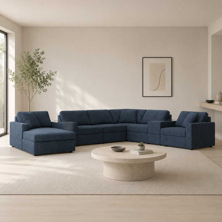 Modmax 8-Piece Fabric Sectional Sofa With Corner Chaise &amp; Storage Console - Ink | Signature Design By Ashley