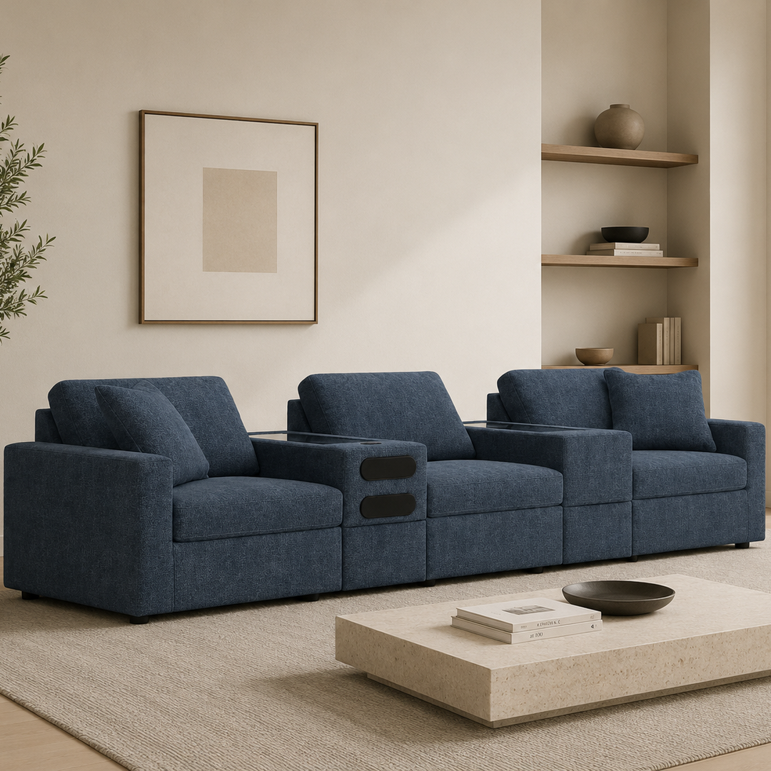 92121S64 Modmax 5-Piece Fabric Modular Sofa With Storage &amp; Audio System Console - Ink | Signature Design By Ashley
