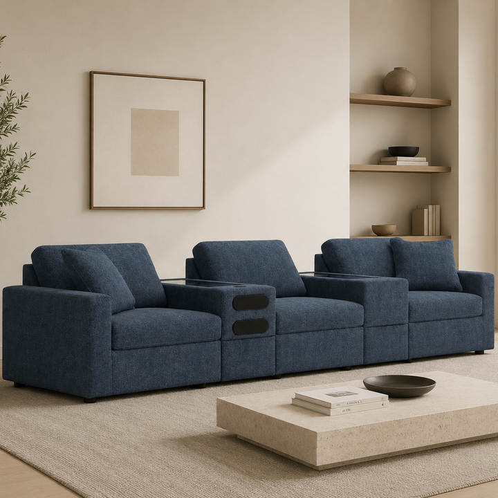 92121S64 Modmax 5-Piece Fabric Modular Sofa With Storage &amp; Audio System Console - Ink | Signature Design By Ashley