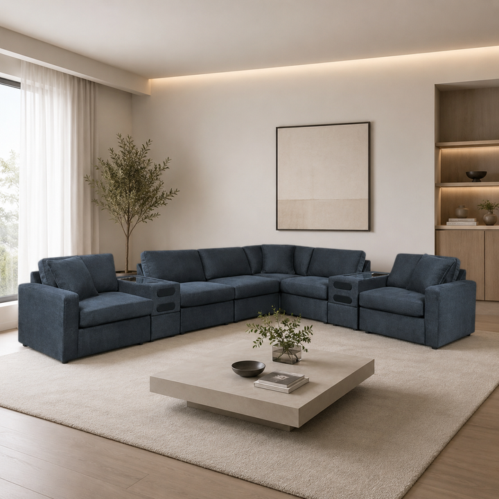 92121S16 Modmax 8-Piece Fabric Sectional Sofa With Audio System Console - Ink | Signature Design By Ashley
