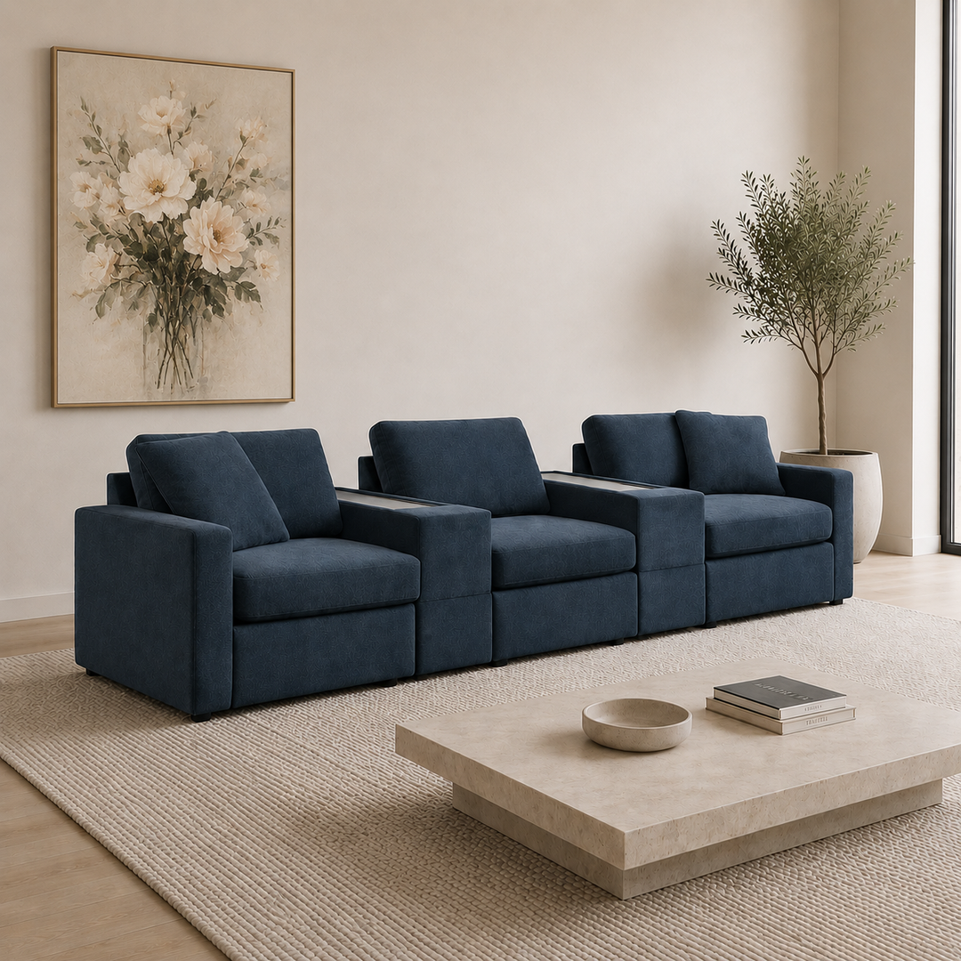 92121S9 Modmax 5-Piece Fabric Modular Sofa With Dual Storage Console - Ink | Signature Design By Ashley