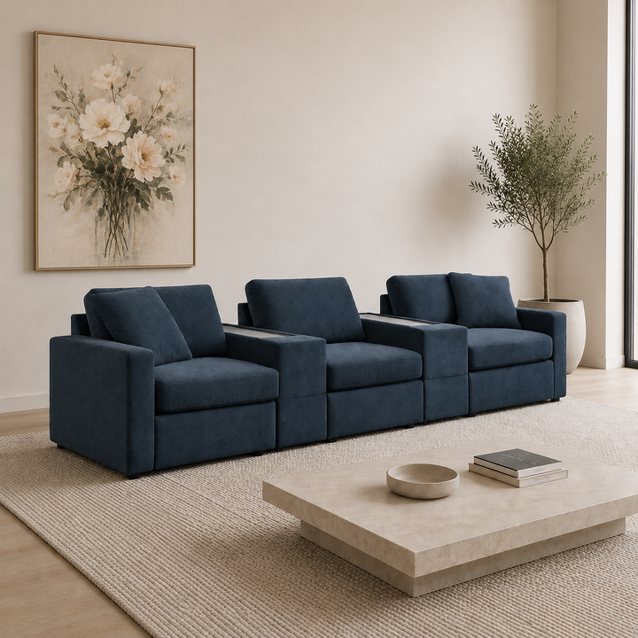 92121S9 Modmax 5-Piece Fabric Modular Sofa With Dual Storage Console - Ink | Signature Design By Ashley