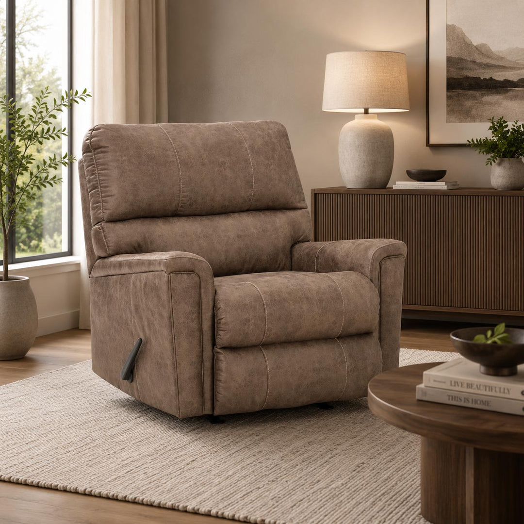 9400425C Navi Rocker Recliner Chair in Leather Upholstery - Fossil | Signature Design By Ashley