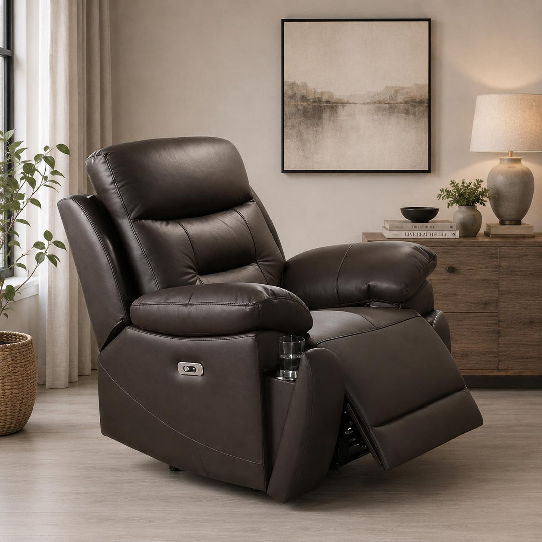 Jersey Chocolate Brown Power Recliner Chair In Genuine Leather