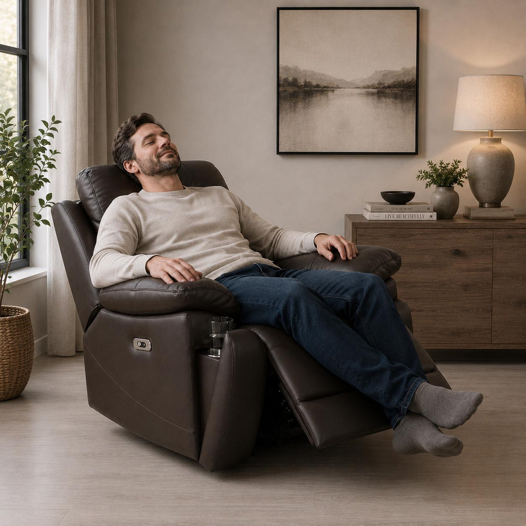 Jersey Chocolate Brown Power Recliner Chair In Genuine Leather