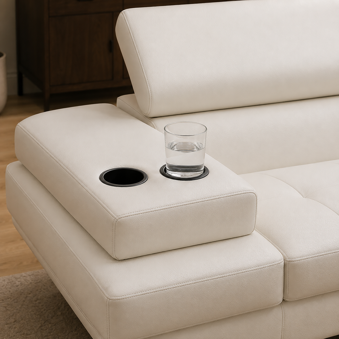 Grayson 3-Seater Sectional Sofa In Leathaire Upholstery - White | Available in LHF/ RHF Configuration