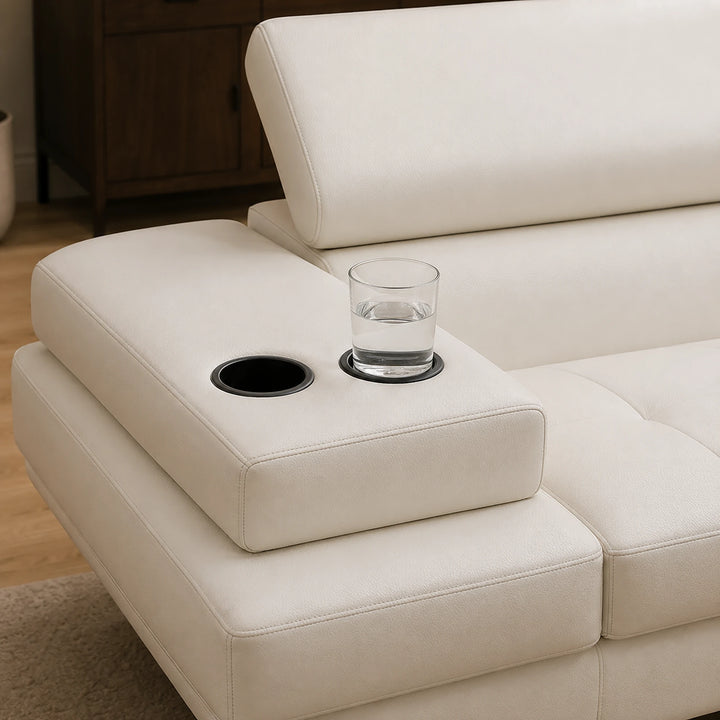 Grayson 3-Seater Sectional Sofa In Leathaire Upholstery - White | Available in LHF/ RHF Configuration