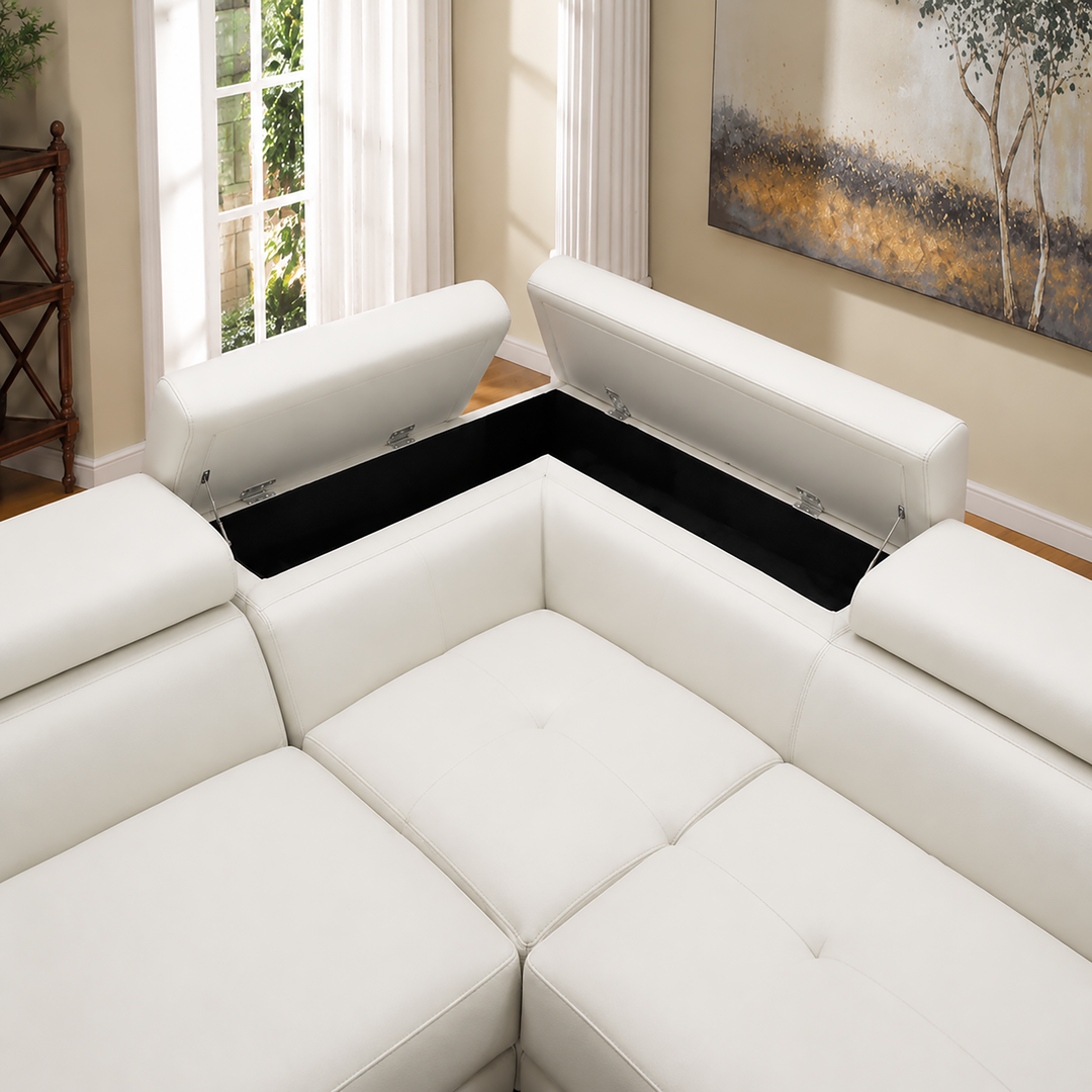Grayson 3-Seater Sectional Sofa In Leathaire Upholstery - White | Available in LHF/ RHF Configuration