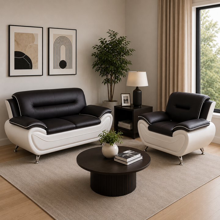 Gilan White/ Black 3-Piece Sofa Set In Faux Leather Upholstery
