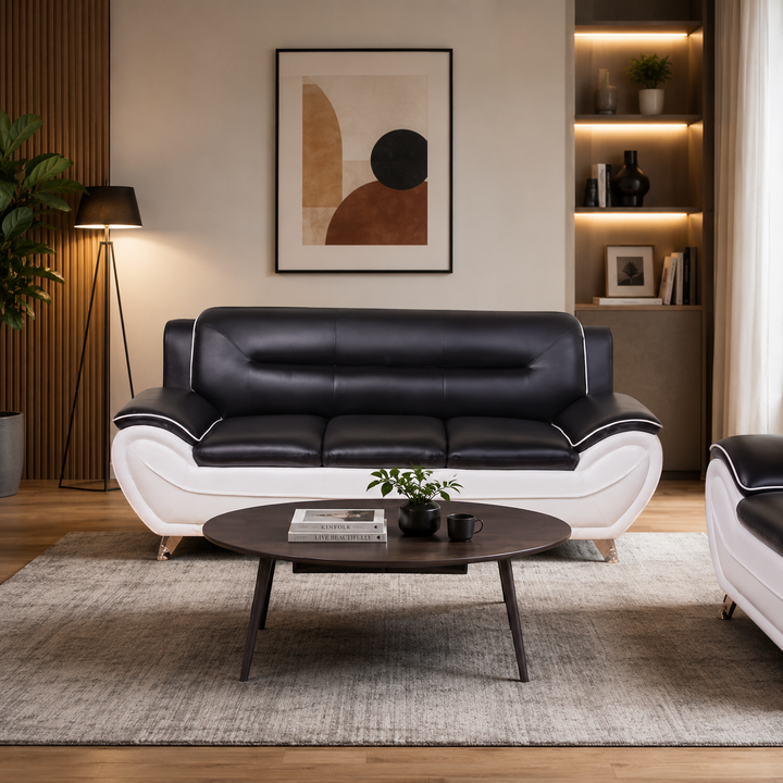 Gilan White/ Black 3-Piece Sofa Set In Faux Leather Upholstery