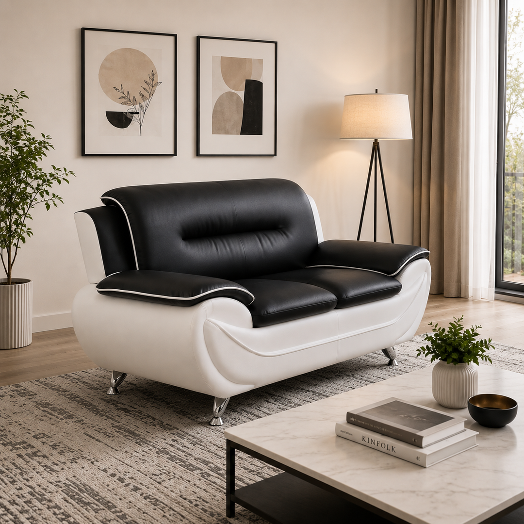 Gilan White/ Black 3-Piece Sofa Set In Faux Leather Upholstery