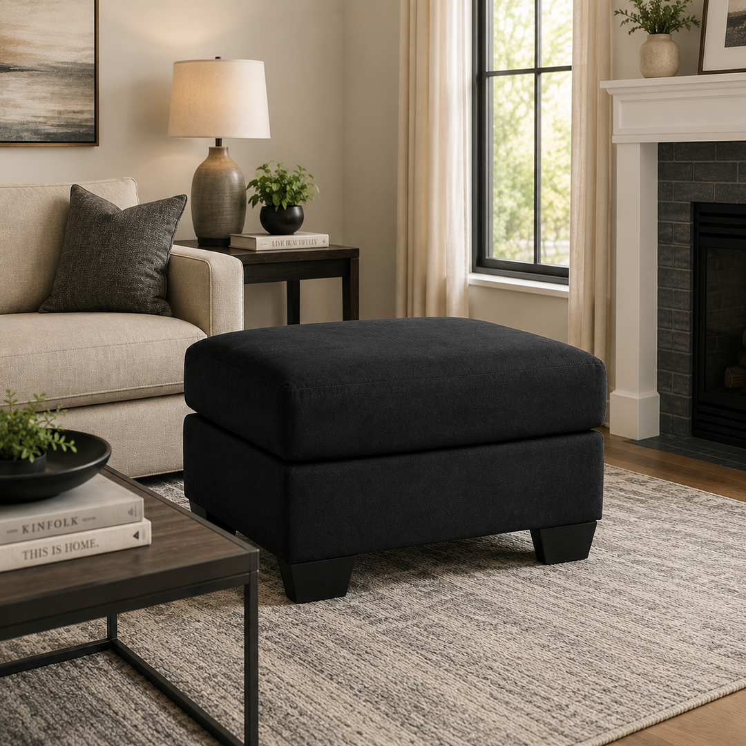 7500814 Darcy Accent Ottoman In Fabric Upholstery - Black | Signature Design By Ashley