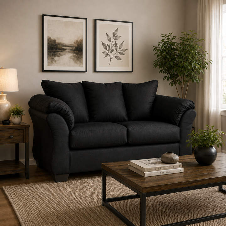 7500835 Darcy Loveseat In Fabric Upholstery - Black | Signature Design By Ashley