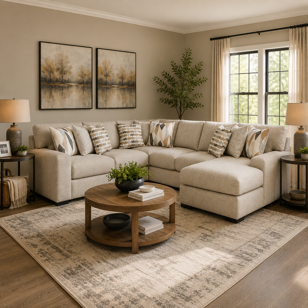 Laurelgrove 4-Piece Sectional Sofa In Fabric Upholstery - Pebble | Benchcraft By Ashley