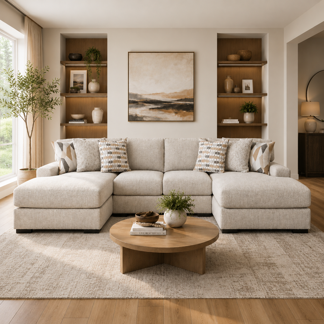 75105S7 3-Piece Fabric Sectional Sofa With Dual Chaise - Pebble | Benchcraft By Ashley