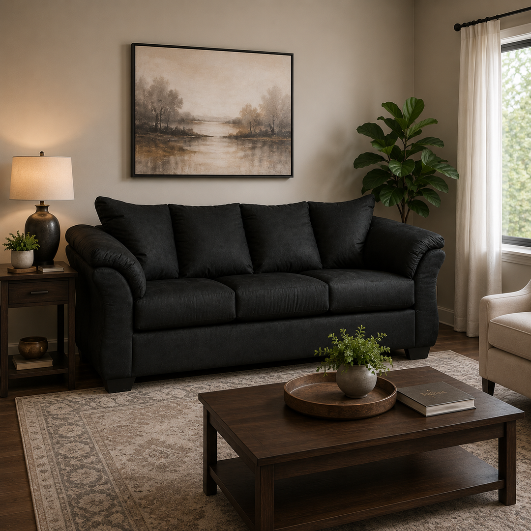 7500838 Darcy Stationary Sofa In Fabric Upholstery - Black | Signature Design By Ashley