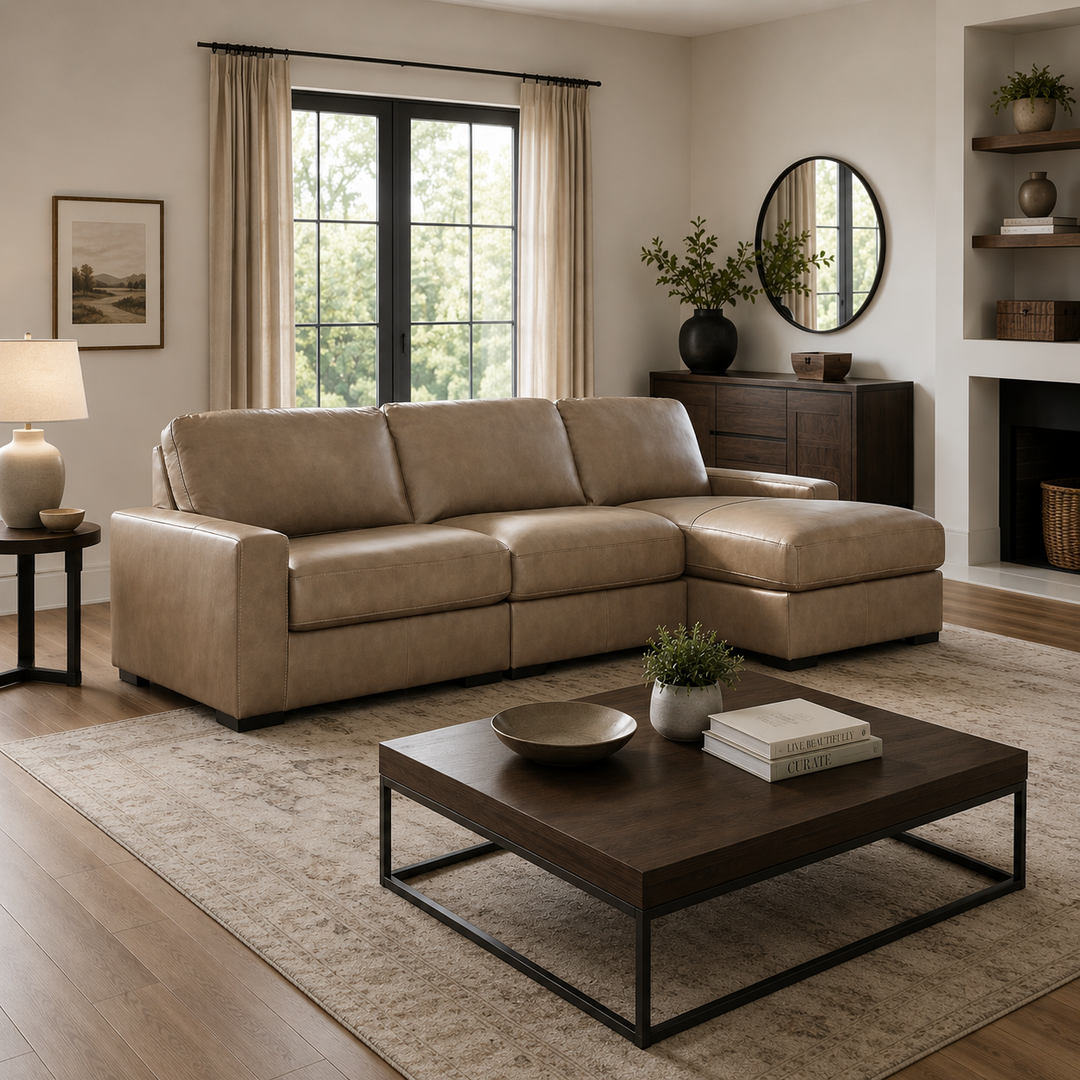 Veronella 3-Piece Leather Sectional Sofa With Chaise Lounge - Sahara | Benchcraft By Ashley