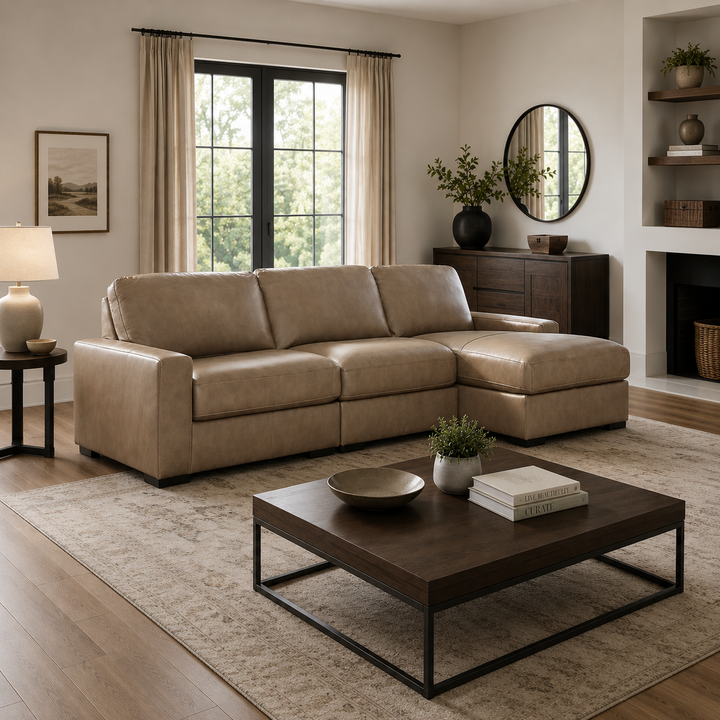 Veronella 3-Piece Leather Sectional Sofa With Chaise Lounge - Sahara | Benchcraft By Ashley