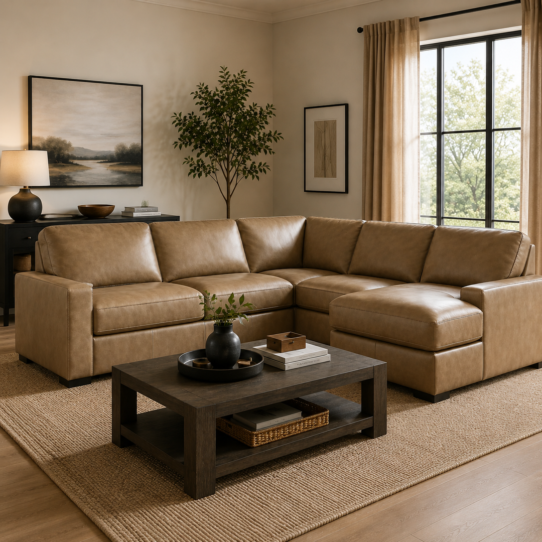 Veronella 5-Piece Leather Sectional Sofa With Chaise Lounge - Sahara | Benchcraft By Ashley