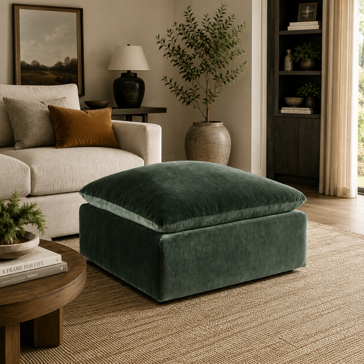 7800108 Carriage View Oversized Accent Ottoman In Fabric Upholstery - Jade | Benchcraft By Ashley