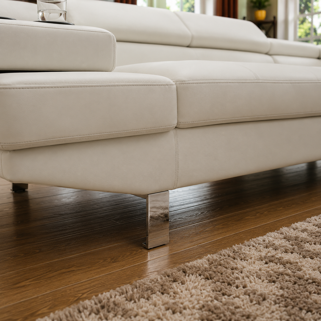 Grayson 3-Seater Sectional Sofa In Leathaire Upholstery - White | Available in LHF/ RHF Configuration