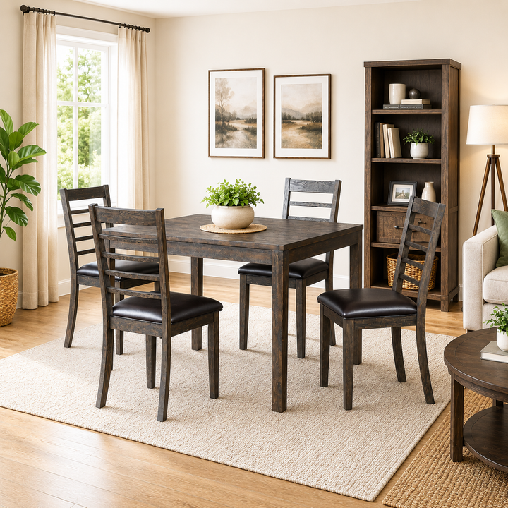 Ravenwood Espresso 5-Piece Dining Set With Fabric Upholstered Chairs