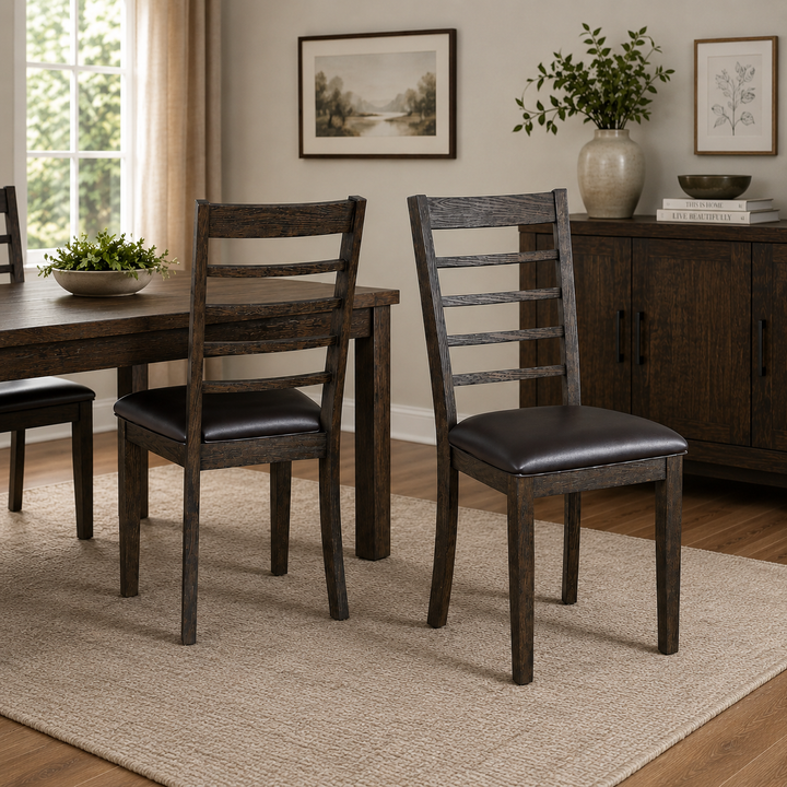 Ravenwood Espresso Dining Table Set For 6 With Fabric Upholstered Chairs