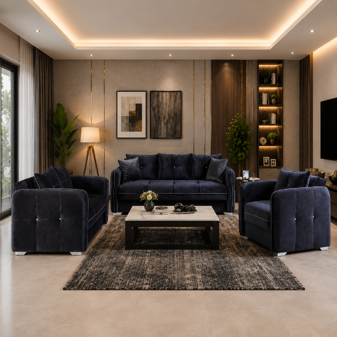 Shepherd Grey 3-Piece Stationary Sofa Set In Velvet Upholstery