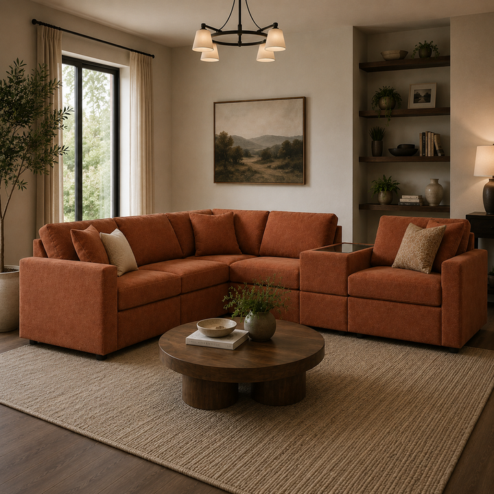 92102S7 Modmax 6-Piece Fabric Sectional Sofa With Storage Console - Spice | Signature Design By Ashley
