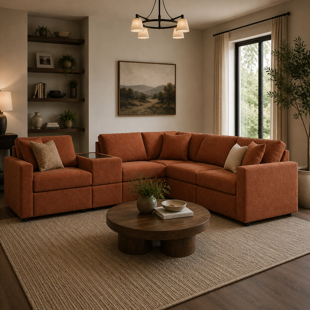 Modmax 6-Piece Fabric Sectional Sofa With Corner Chaise &amp; Storage Console- Spice | Signature Design By Ashley