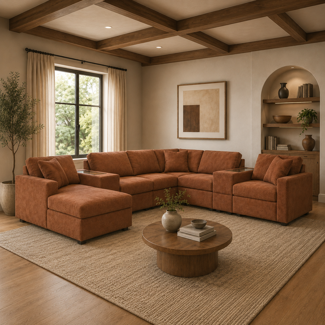 Modmax 8-Piece Fabric Sectional Sofa With Corner Chaise &amp; Storage Console - Spice | Signature Design By Ashley