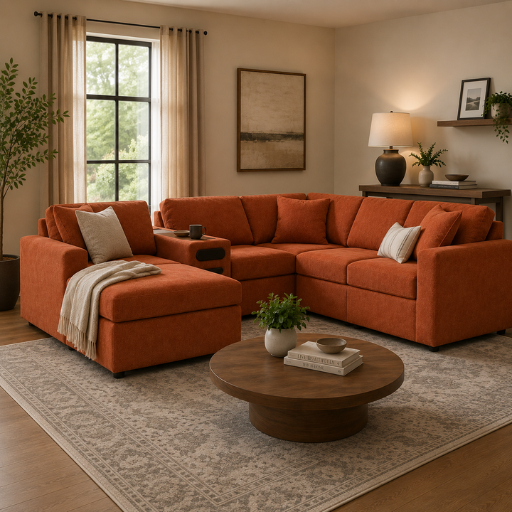Modmax 6-Piece Fabric Sectional Sofa With Corner Chaise &amp; Audio System Console - Spice | Signature Design By Ashley