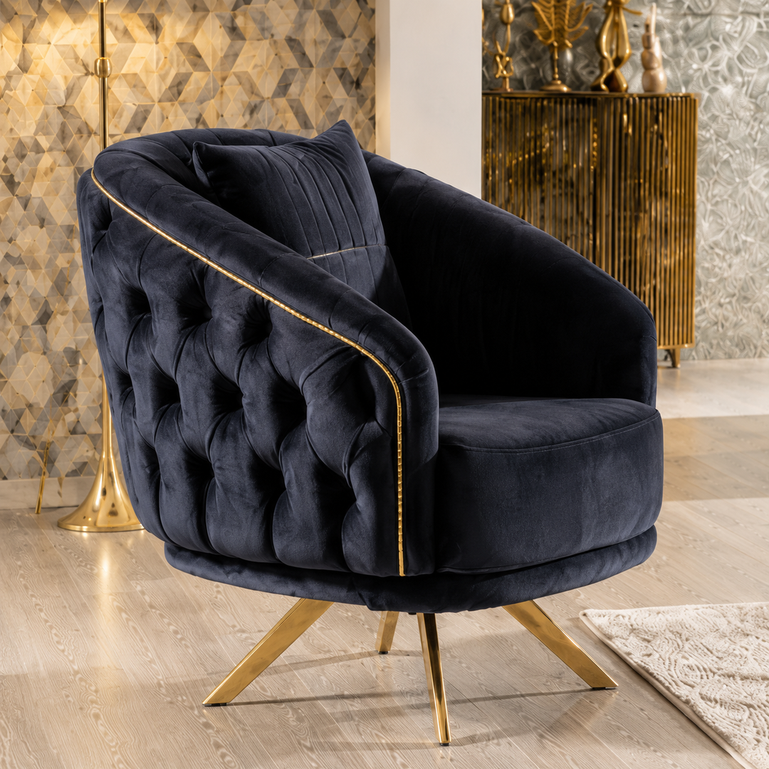Julia Black 3-Piece Stationary Sofa Set In Velvet Upholstery