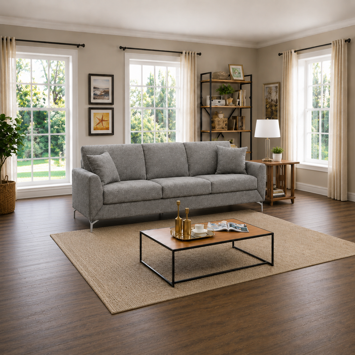 Mathews Grey 3-Piece Sofa Set In Fabric Upholstery
