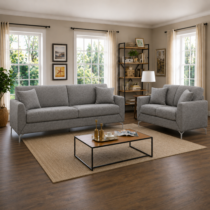 Mathews Grey 3-Piece Sofa Set In Fabric Upholstery