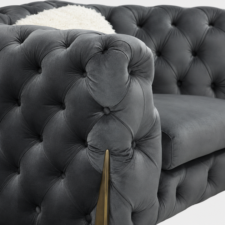Oakley Grey 3-Piece Sofa Set In Velvet Upholstery