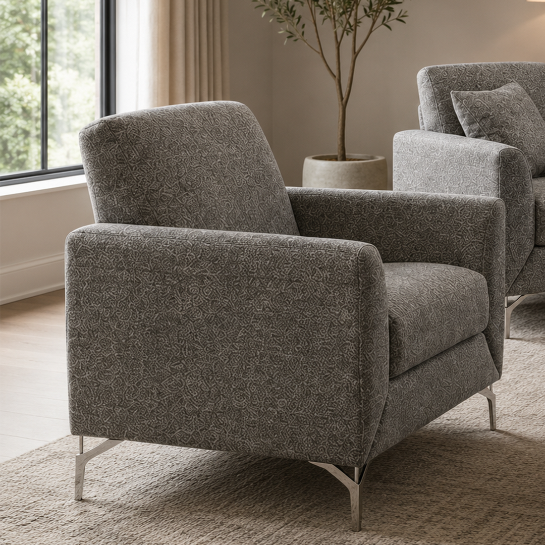 Mathews Grey 3-Piece Sofa Set In Fabric Upholstery