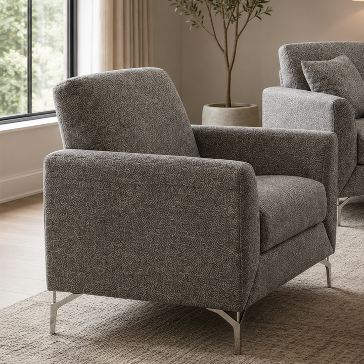 Mathews Grey 3-Piece Sofa Set In Fabric Upholstery