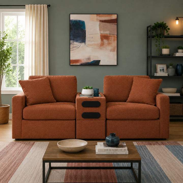 92102S13 Modmax 3-Piece Fabric Modular Loveseat With Audio System Console - Spice | Signature Design By Ashley