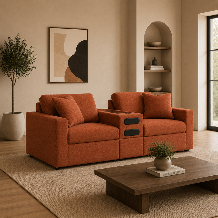 92102S13 Modmax 3-Piece Fabric Modular Loveseat With Audio System Console - Spice | Signature Design By Ashley