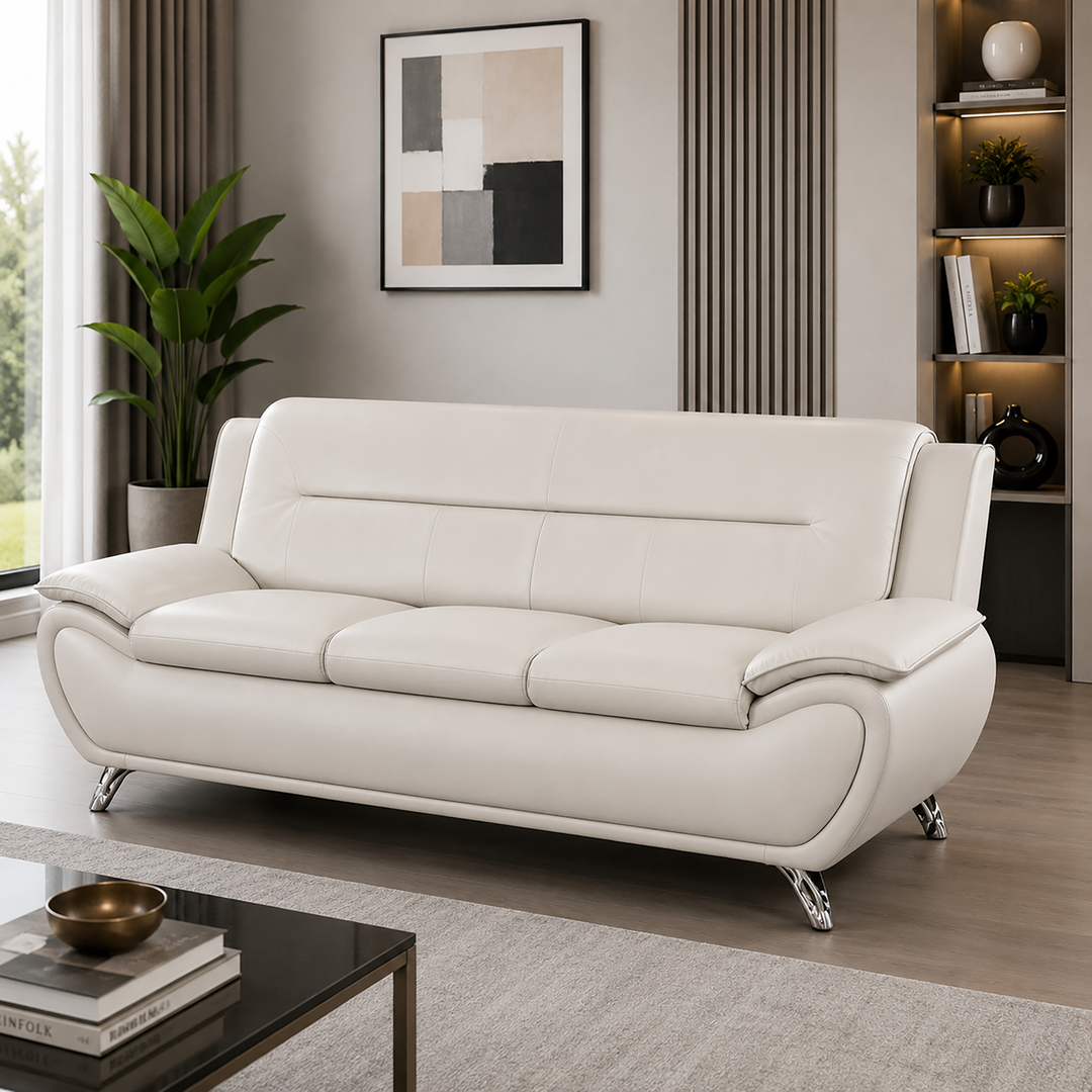 Gilan 3-Piece Sofa Set In Faux Leather Upholstery - White