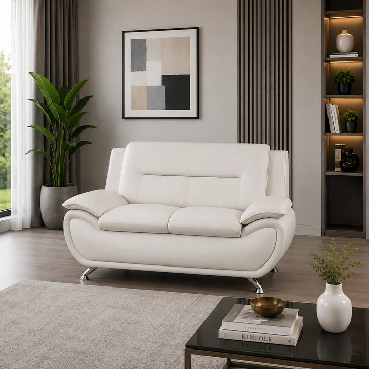 Gilan 3-Piece Sofa Set In Faux Leather Upholstery - White