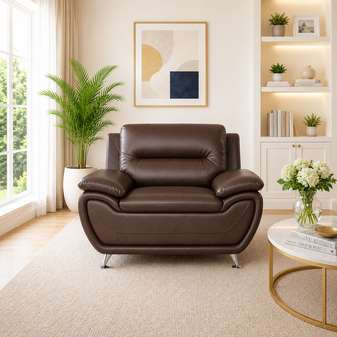 Gilan 3-Piece Sofa Set In Faux Leather Upholstery - Chocolate