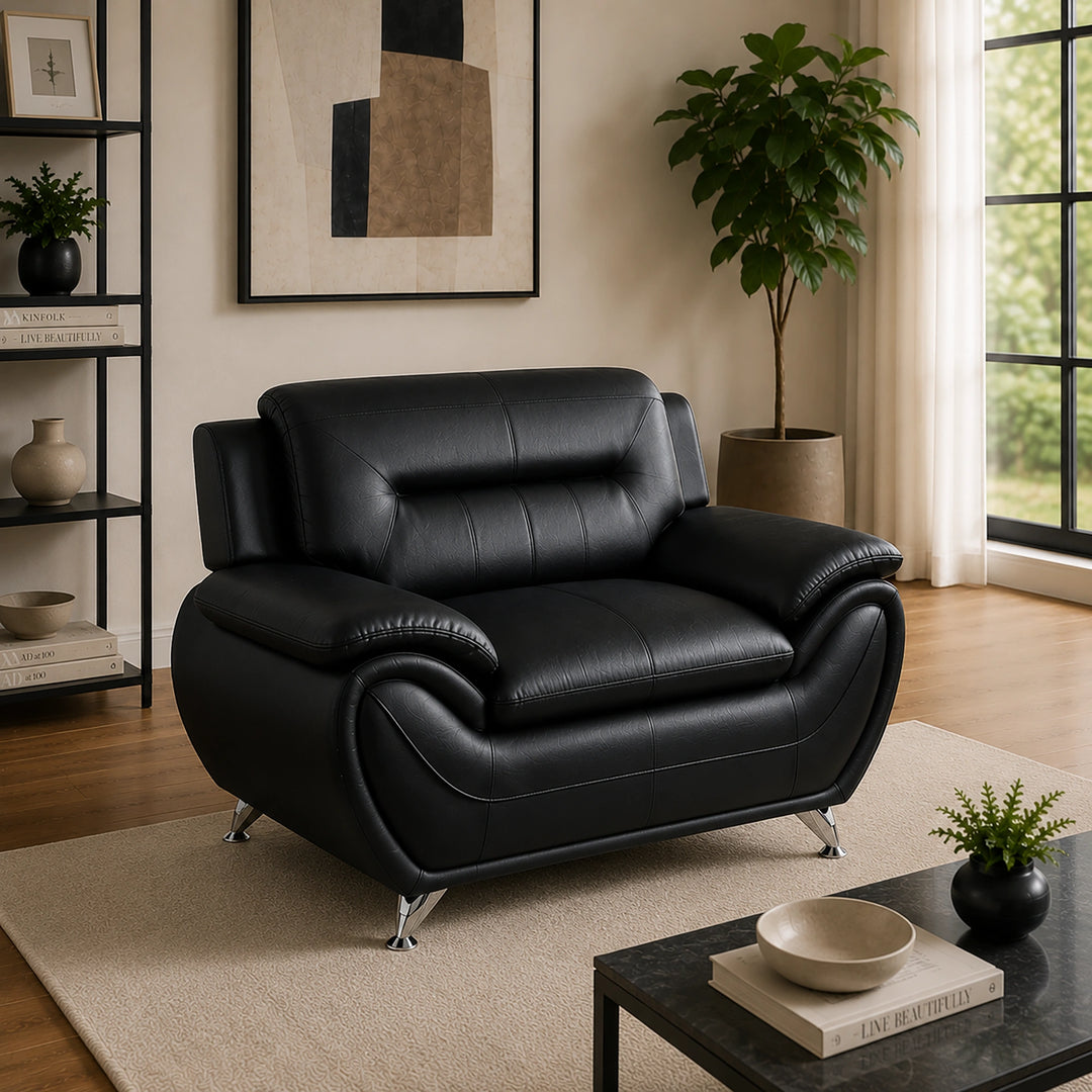Gilan 3-Piece Sofa Set In Faux Leather Upholstery - Black
